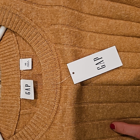 Nwt gap tan beige long sleeve ribbed sweater dress camel brown xs - Picture 3 of 5